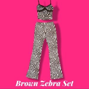 Brown Zebra Cami & Flare Set